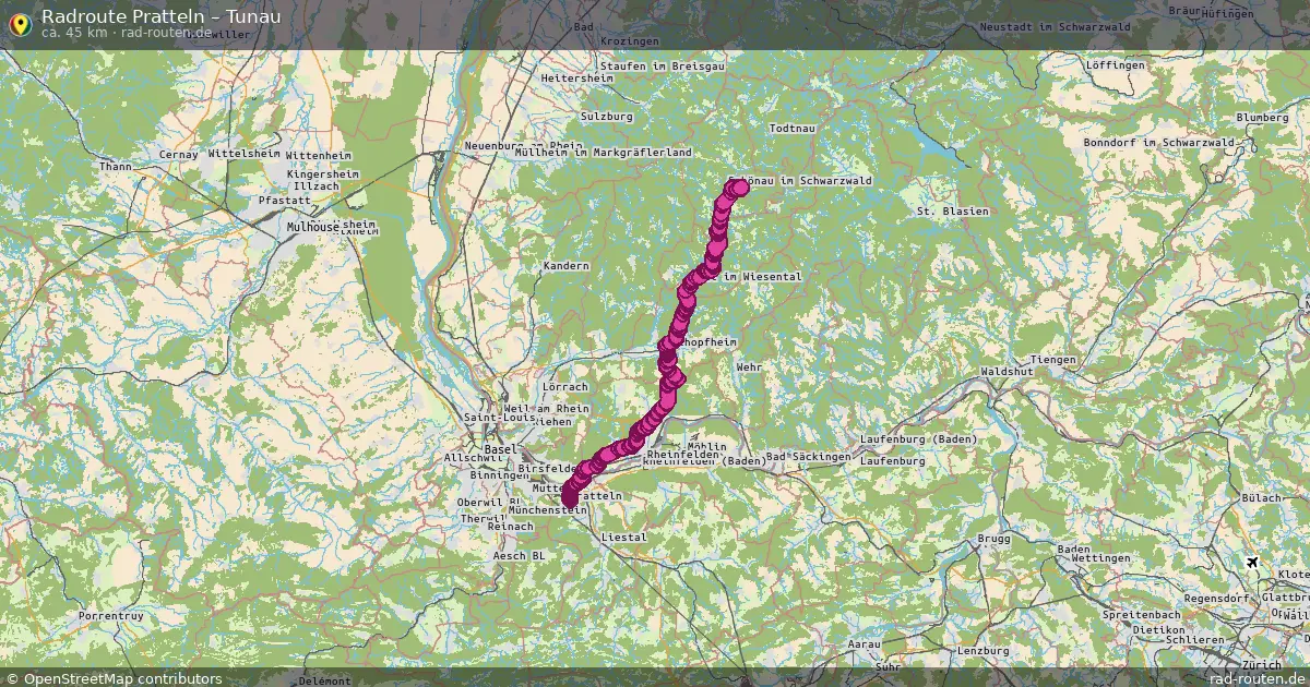 Fahrradroute Pratteln – Tunau (45 km) – Rad-Routen.de