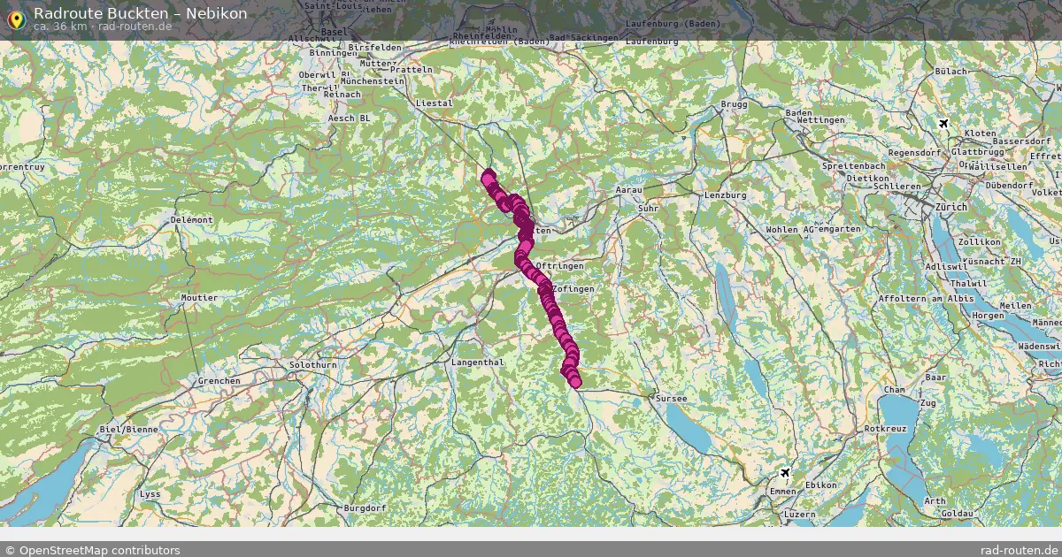 Fahrradroute Buckten – Nebikon (36 km) – Rad-Routen.de