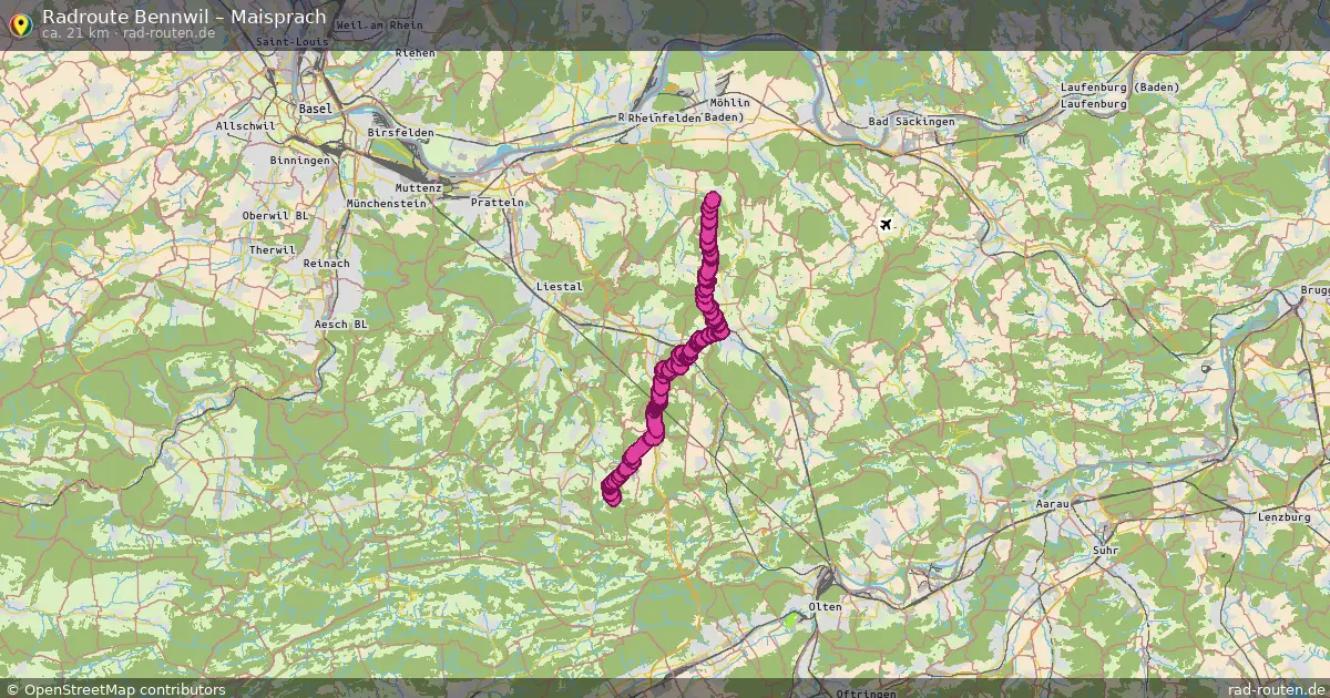 Fahrradroute Bennwil – Maisprach (21 km) – Rad-Routen.de