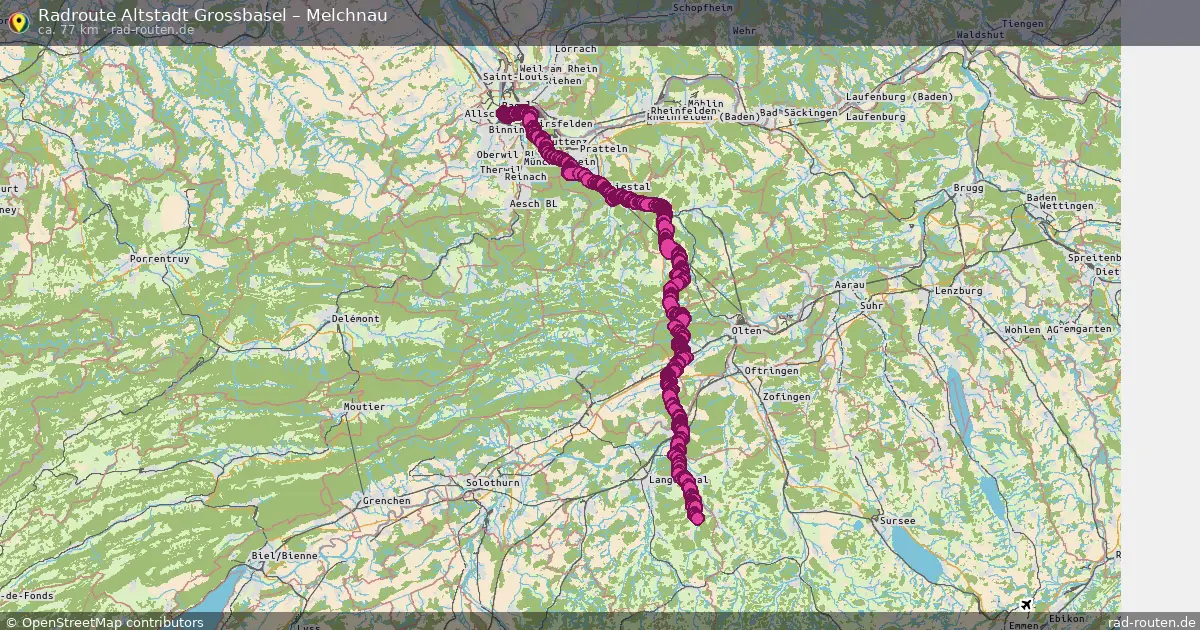 Fahrradroute Altstadt Grossbasel – Melchnau (77 km) – Rad-Routen.de