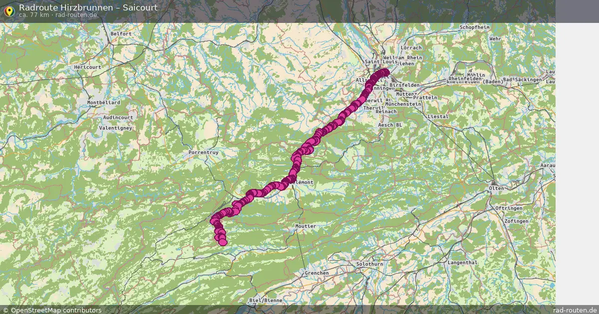Fahrradroute Hirzbrunnen – Saicourt (77 km) – Rad-Routen.de