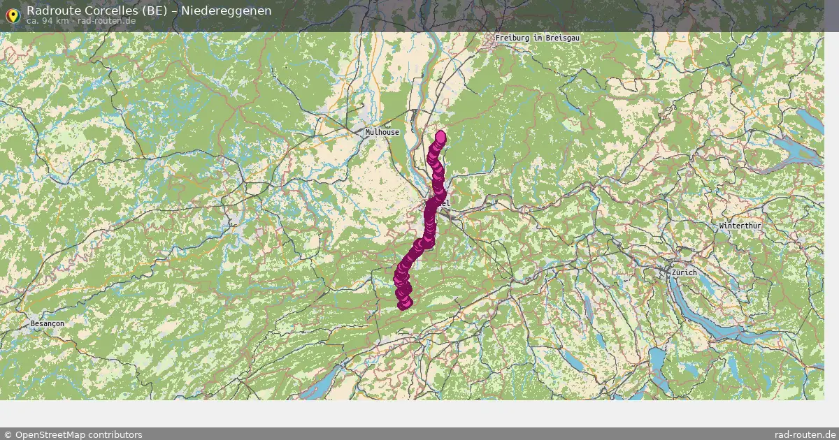 Fahrradroute Corcelles (Be) – Niedereggenen (94 km) – Rad-Routen.de
