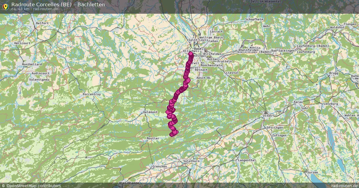 Fahrradroute Corcelles (Be) – Bachletten (48 km) – Rad-Routen.de