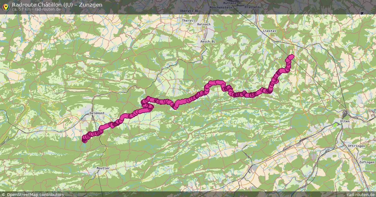 Fahrradroute Châtillon (Ju) – Zunzgen (57 km) – Rad-Routen.de