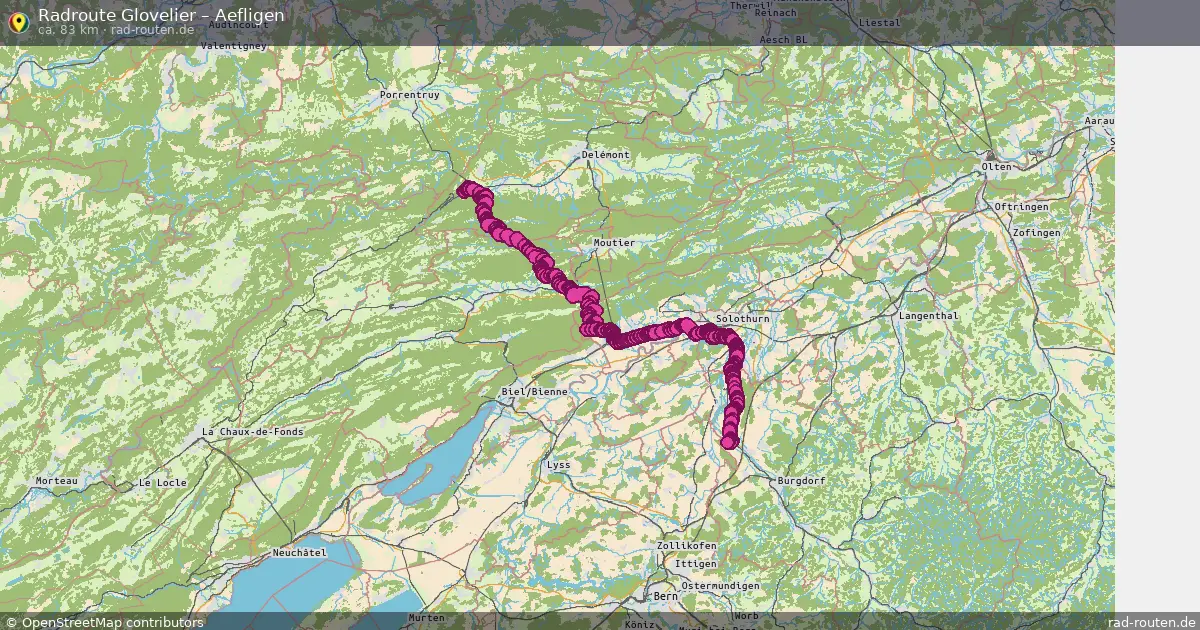 Fahrradroute Glovelier – Aefligen (83 km) – Rad-Routen.de