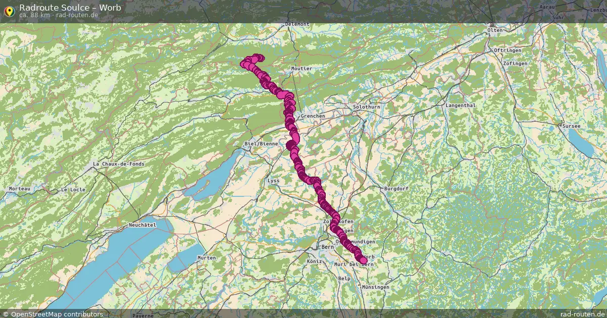 Fahrradroute Soulce – Worb (88 km) – Rad-Routen.de
