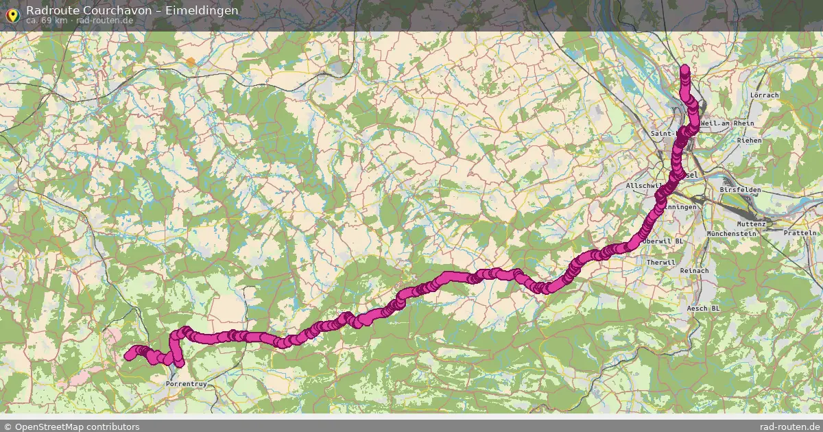 Fahrradroute Courchavon – Eimeldingen (69 km) – Rad-Routen.de