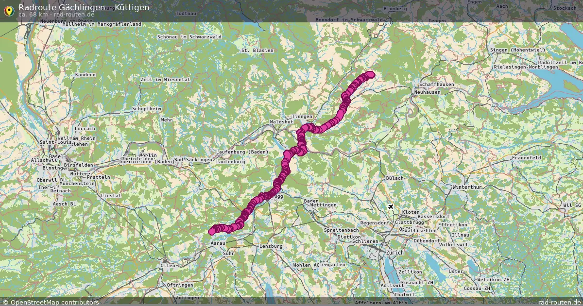 Fahrradroute Gächlingen – Küttigen (68 km) – Rad-Routen.de