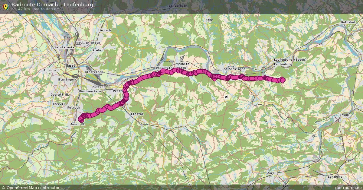 Fahrradroute Dornach – Laufenburg (47 km) – Rad-Routen.de