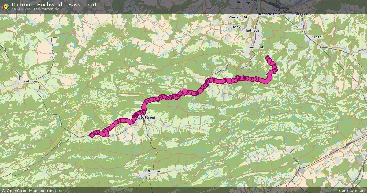 Fahrradroute Hochwald – Bassecourt (46 km) – Rad-Routen.de