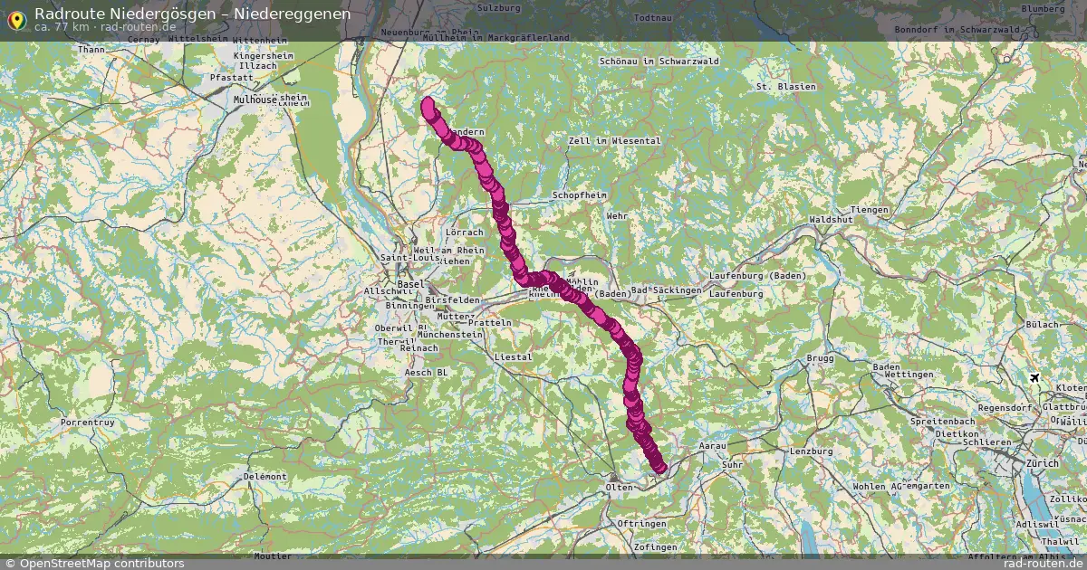 Fahrradroute Niedergösgen – Niedereggenen (77 km) – Rad-Routen.de