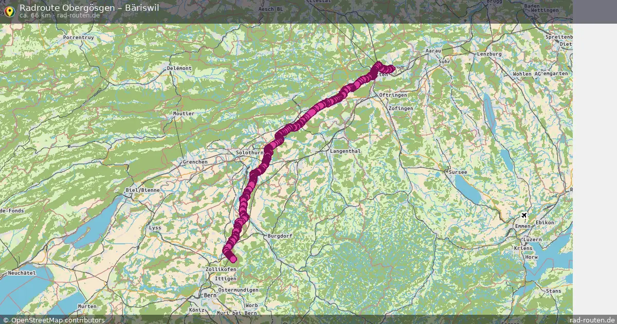 Fahrradroute Obergösgen – Bäriswil (66 km) – Rad-Routen.de