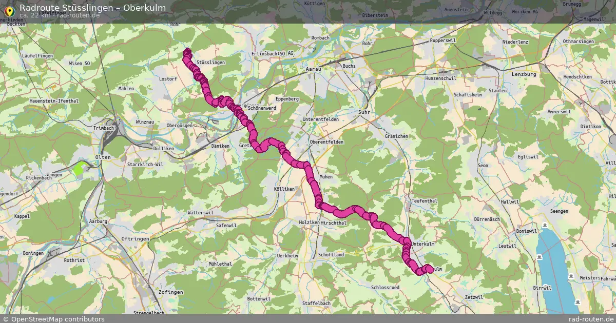 Fahrradroute Stüsslingen – Oberkulm (22 km) – Rad-Routen.de