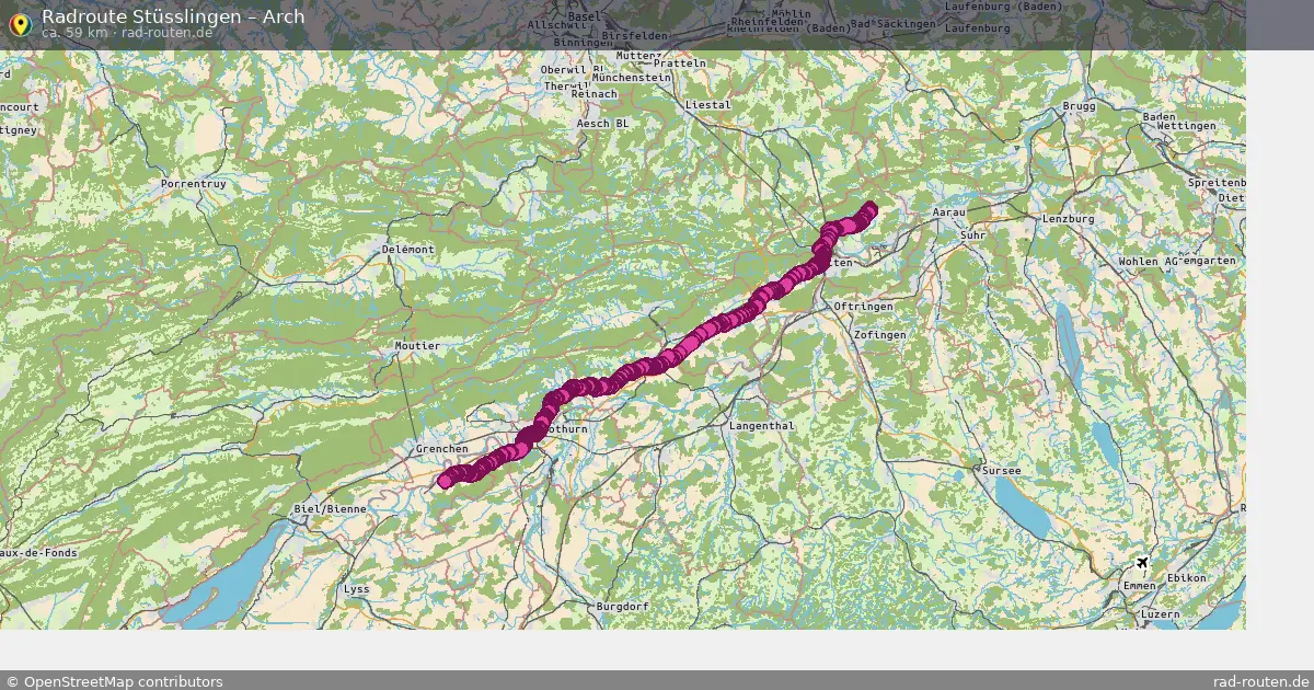 Fahrradroute Stüsslingen – Arch (59 km) – Rad-Routen.de