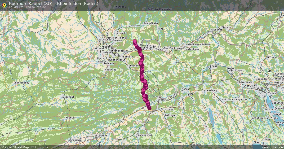 Fahrradroute Kappel (So) – Rheinfelden (Baden) (45 km) – Rad-Routen.de
