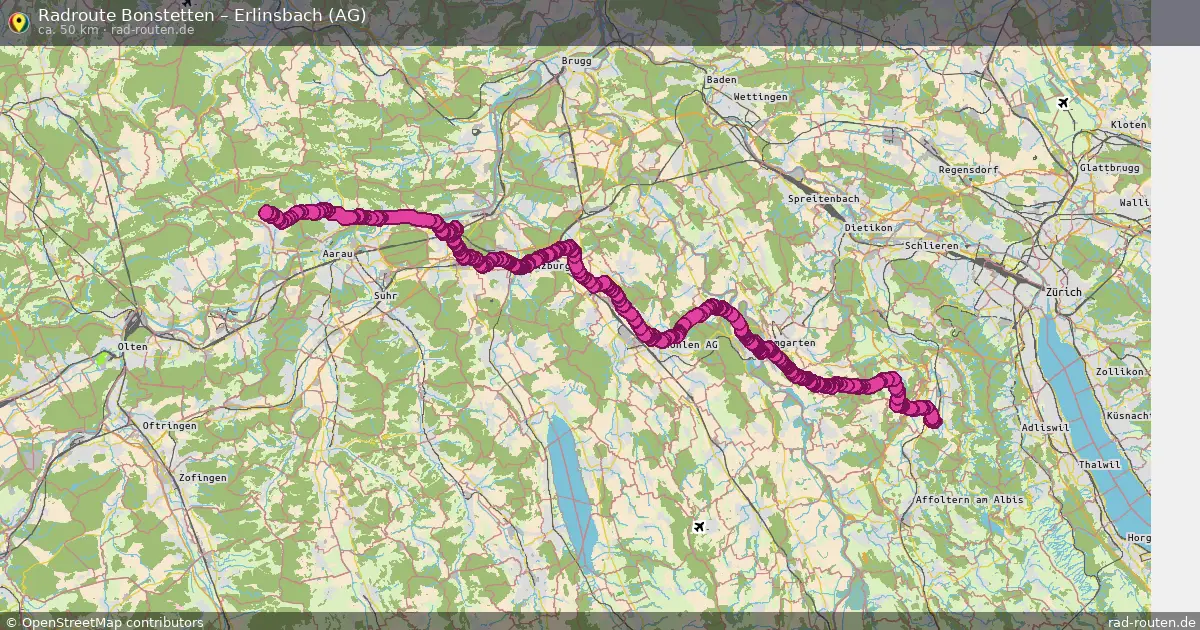 Fahrradroute Bonstetten – Erlinsbach (Ag) (50 km) – Rad-Routen.de