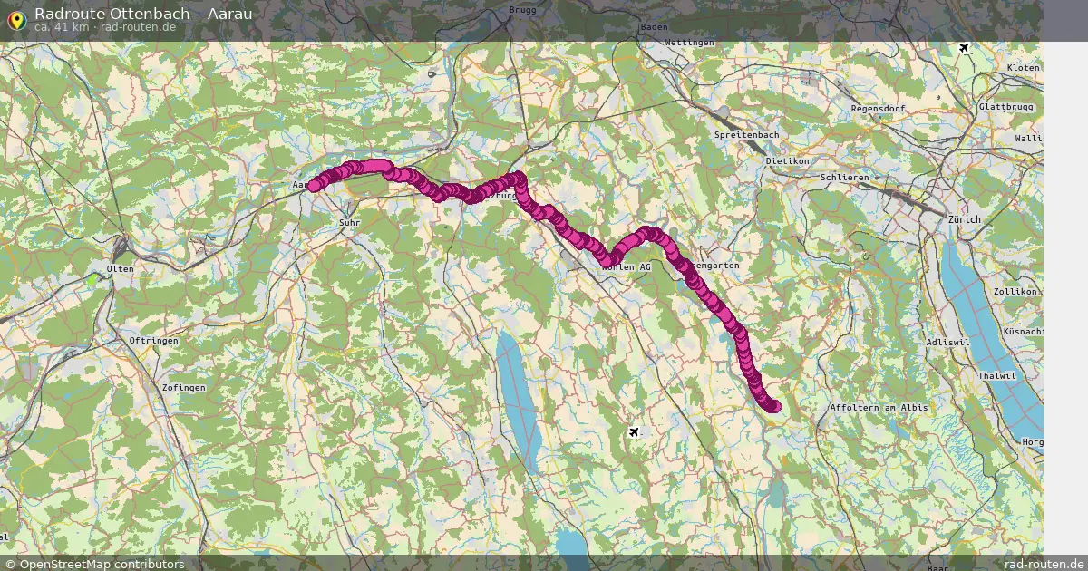 Fahrradroute Ottenbach – Aarau (41 km) – Rad-Routen.de