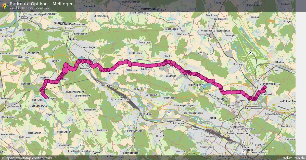 Fahrradroute Opfikon – Mellingen (31 km) – Rad-Routen.de