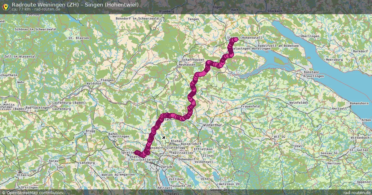 Fahrradroute Weiningen (Zh) – Singen (Hohentwiel) (77 km) – Rad-Routen.de
