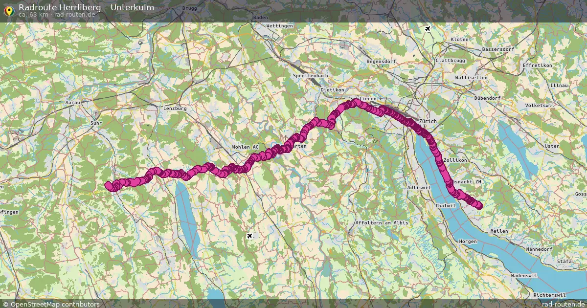 Fahrradroute Herrliberg – Unterkulm (63 km) – Rad-Routen.de