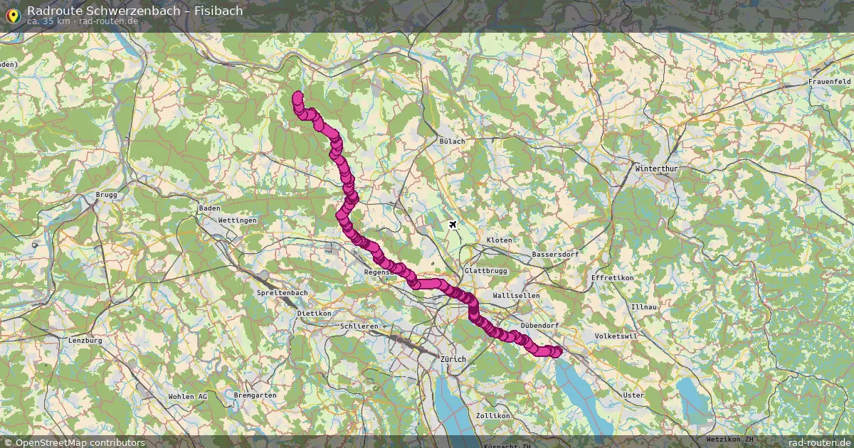Fahrradroute Schwerzenbach – Fisibach (35 km) – Rad-Routen.de