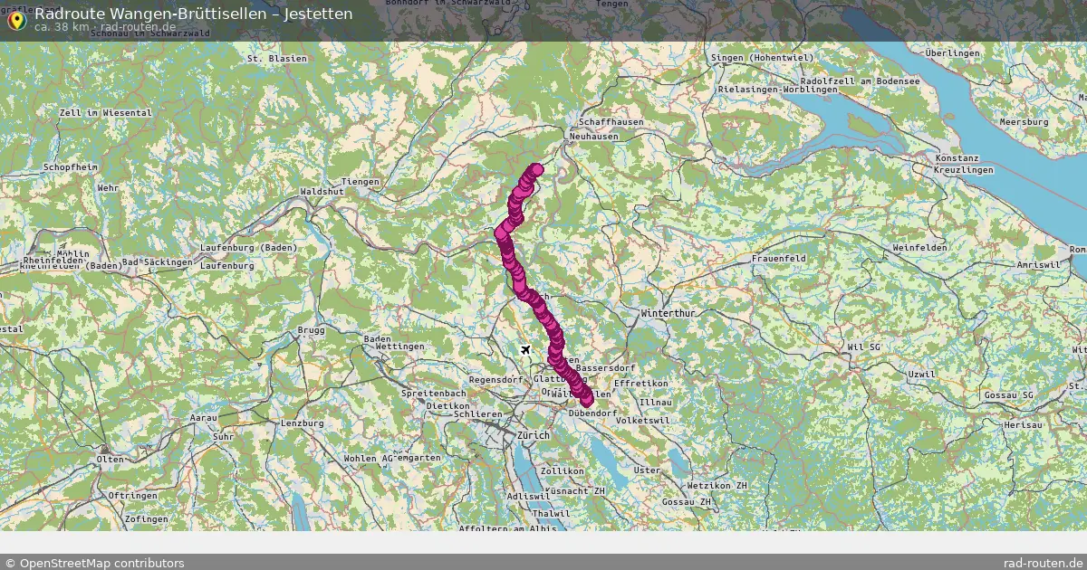 Fahrradroute Wangen-Brüttisellen – Jestetten (38 km) – Rad-Routen.de