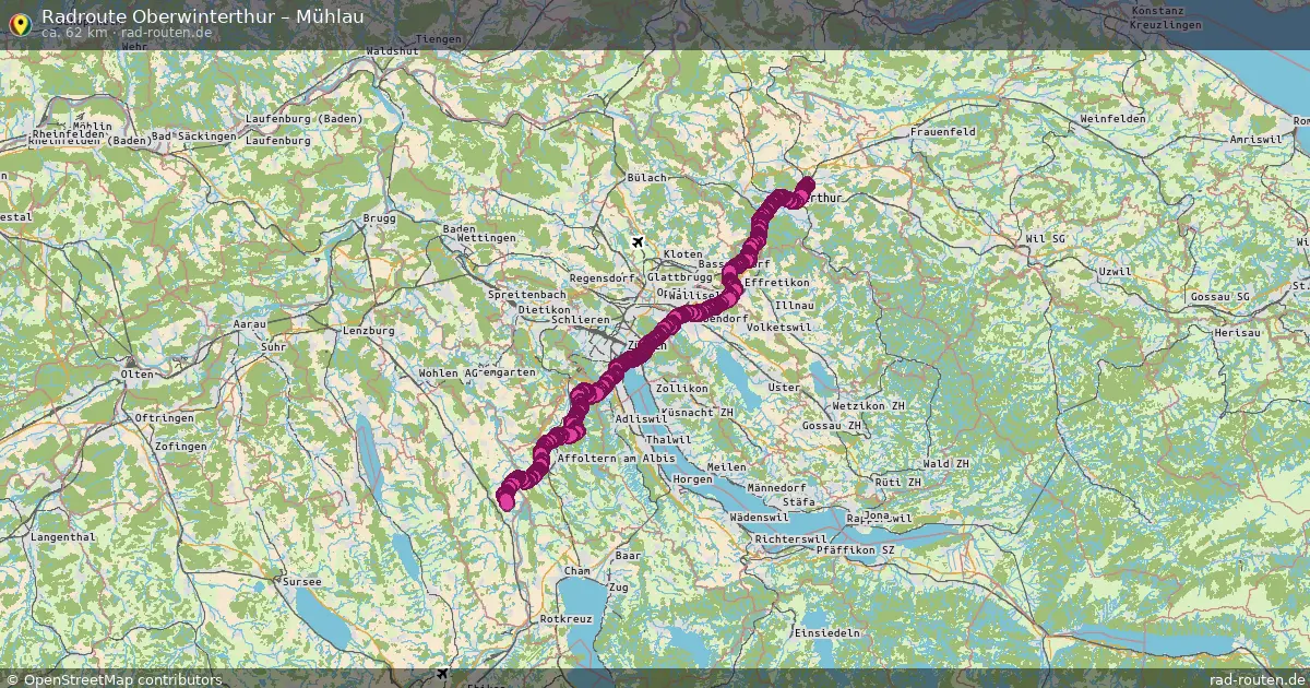 Fahrradroute Oberwinterthur – Mühlau (61 km) – Rad-Routen.de
