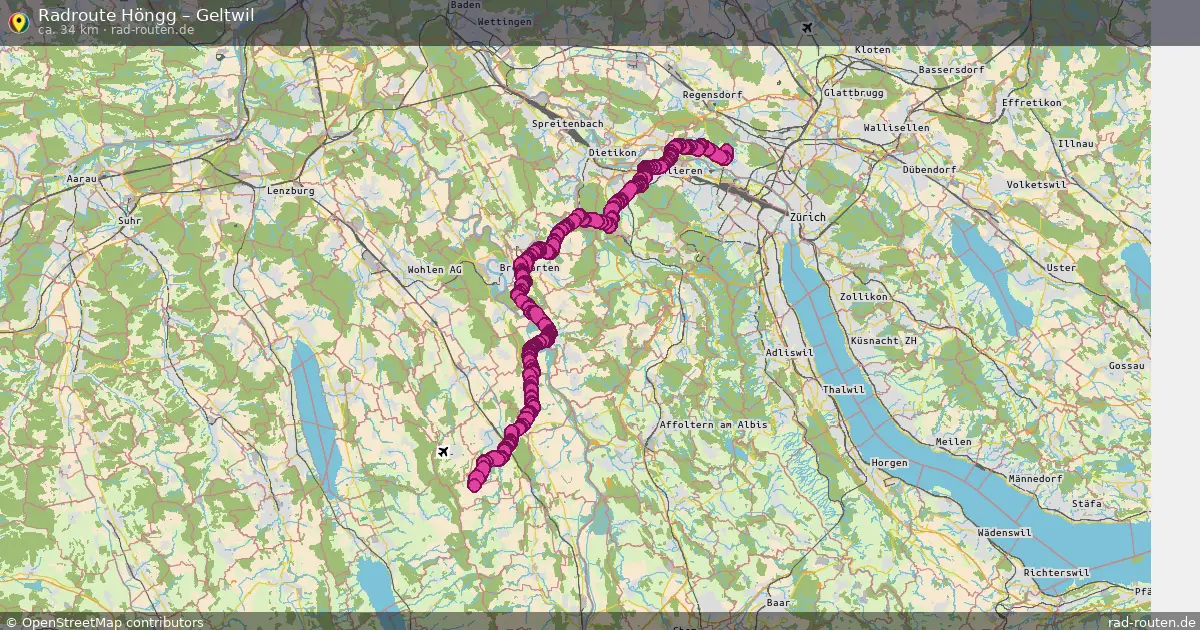 Fahrradroute Höngg – Geltwil (34 km) – Rad-Routen.de