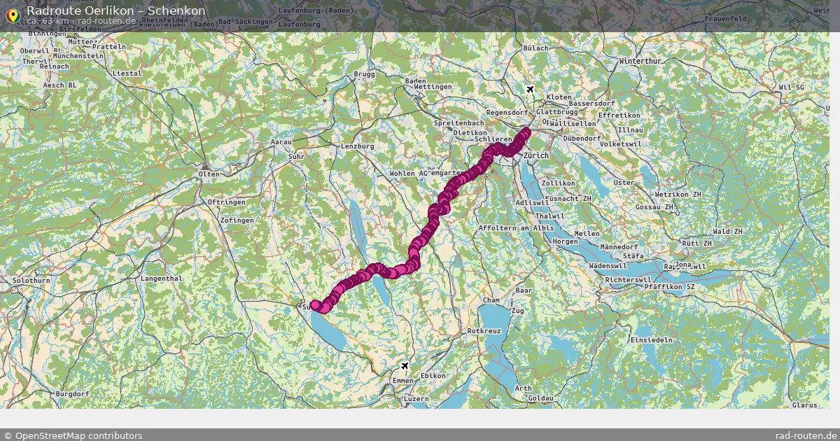Fahrradroute Oerlikon – Schenkon (63 km) – Rad-Routen.de