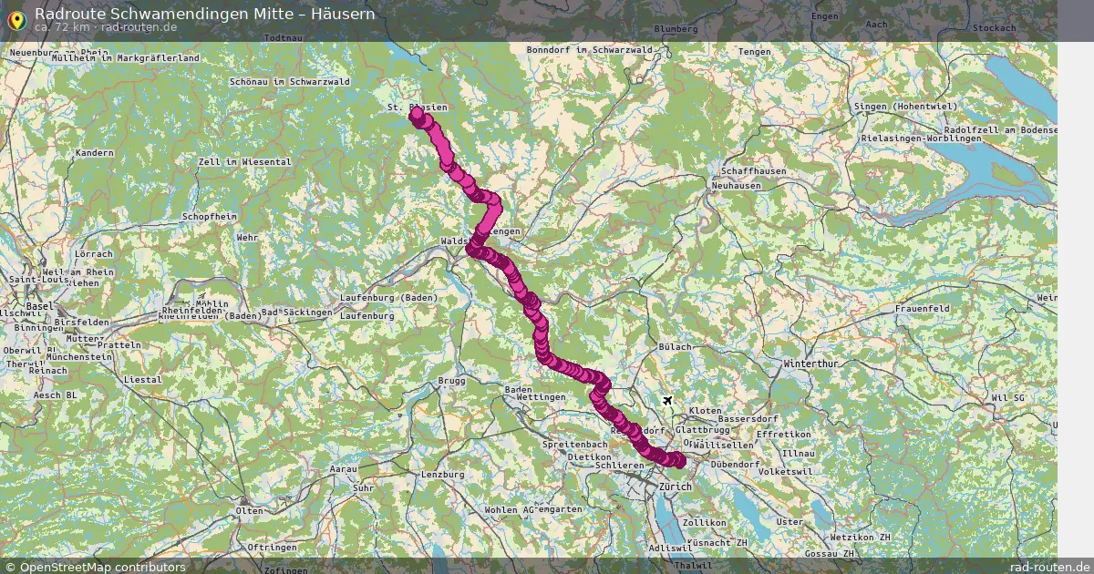 Fahrradroute Schwamendingen Mitte – Häusern (72 km) – Rad-Routen.de