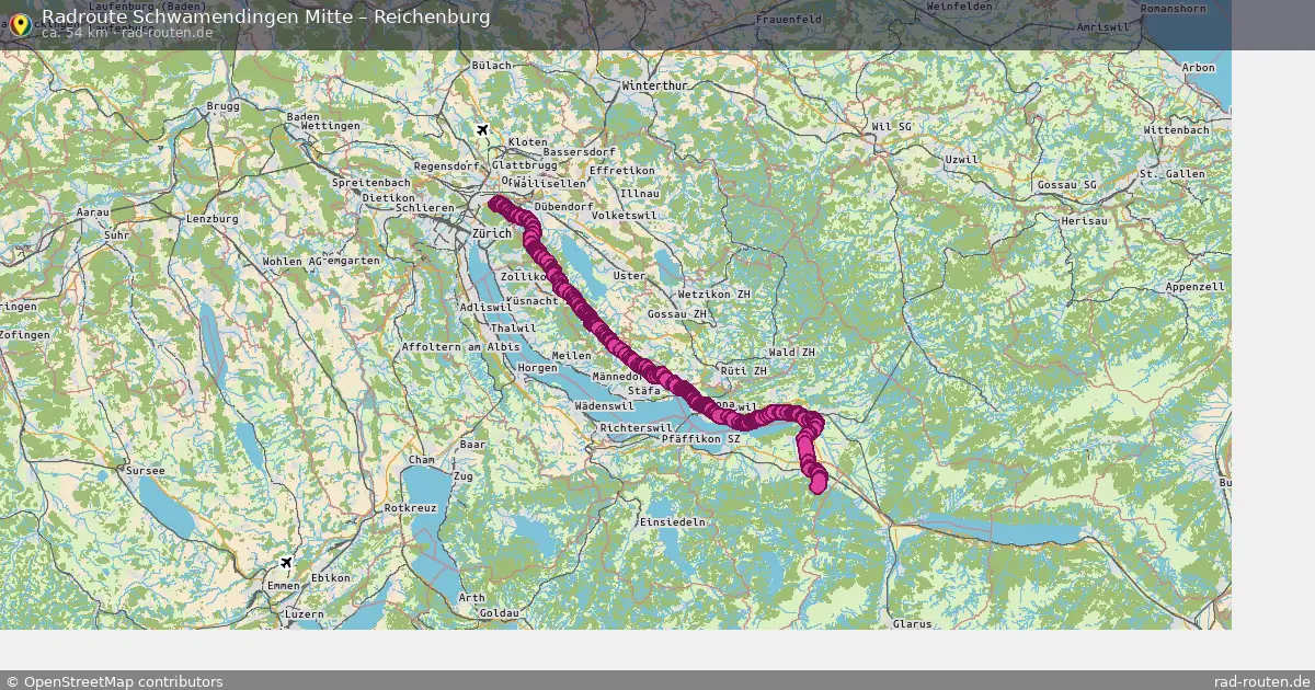 Fahrradroute Schwamendingen Mitte – Reichenburg (54 km) – Rad-Routen.de