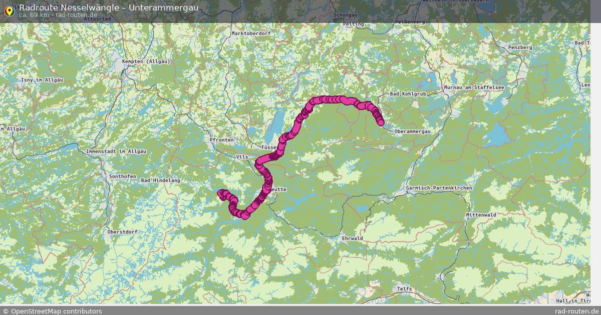 Fahrradroute von Nesselwängle nach Unterammergau