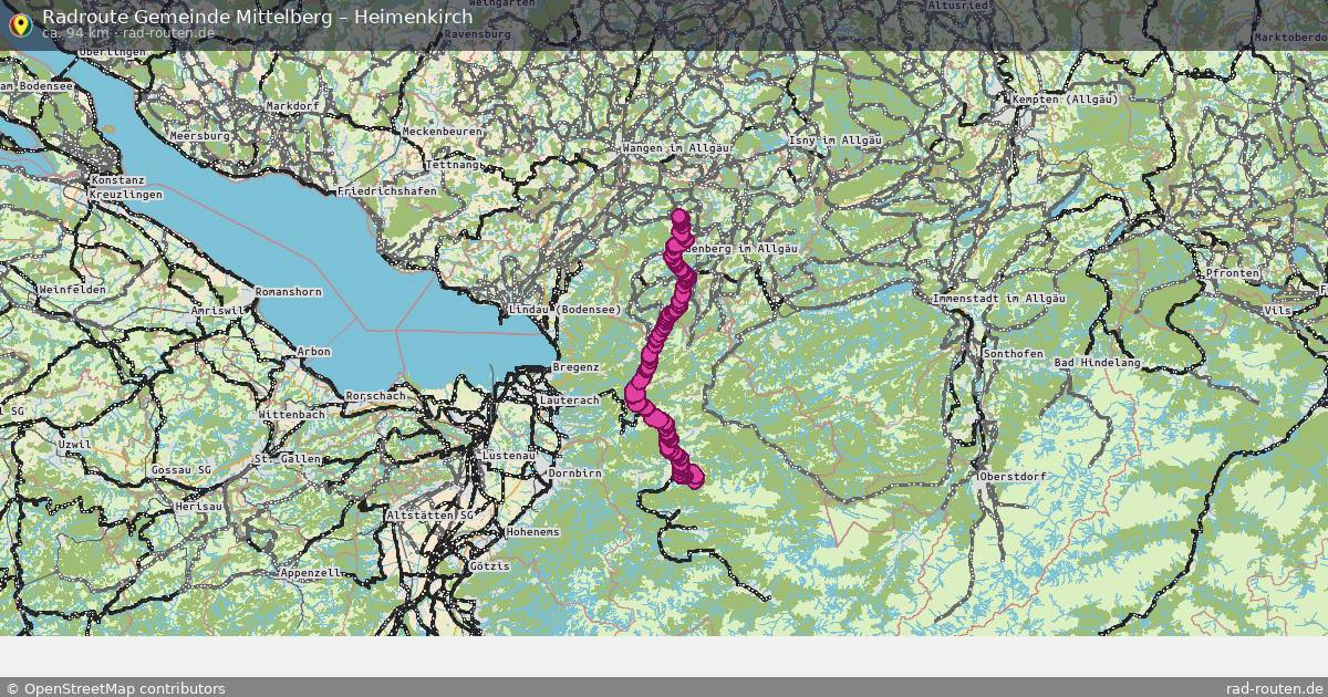 Fahrradroute von Gemeinde Mittelberg nach Heimenkirch