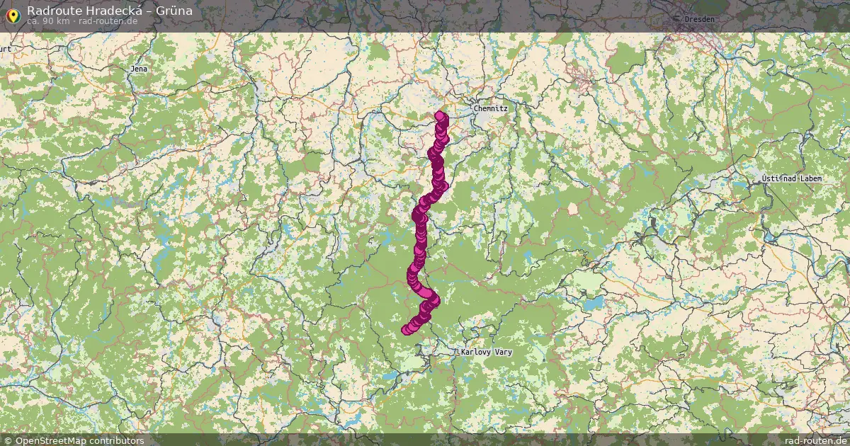 Fahrradroute von Hradecká nach Grüna