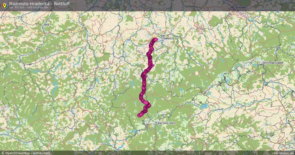 Fahrradroute von Hradecká nach Rottluff