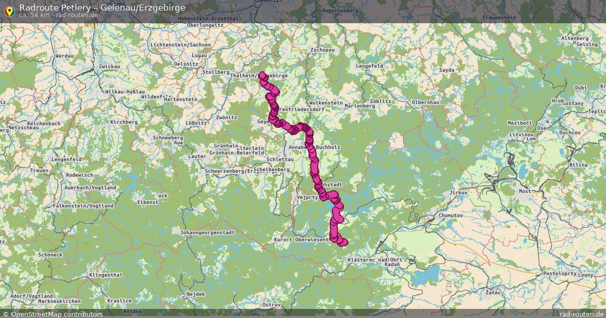 Fahrradroute von Petlery nach Gelenau/Erzgebirge