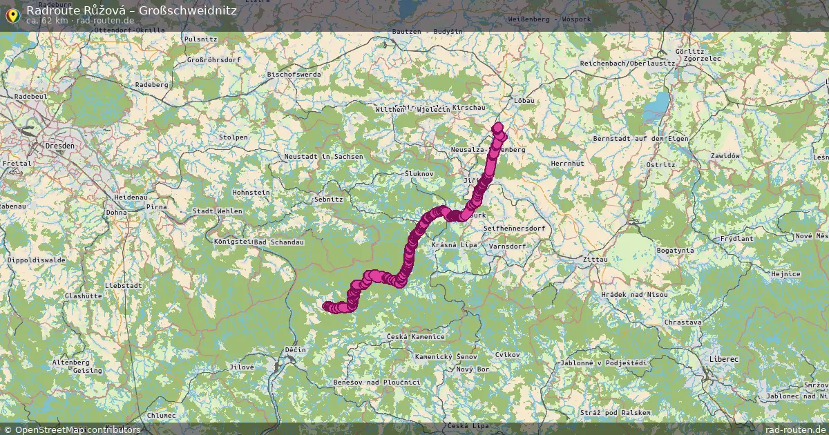 Fahrradroute von Růžová nach Großschweidnitz