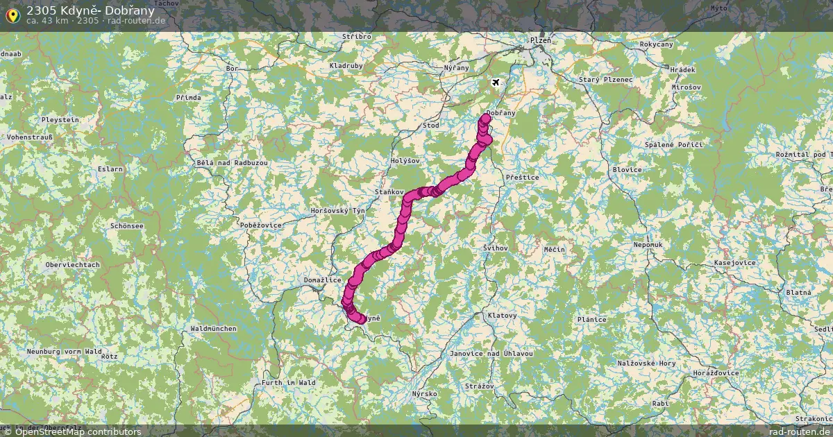 2305 Kdyně- Dobřany (2305) – Fernradroute auf Rad-Routen.de