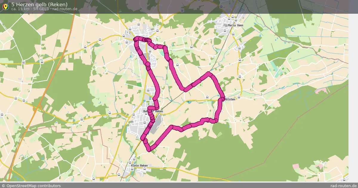 5 Herzen gelb (Reken) (5H gelb) – Fernradroute auf Rad-Routen.de