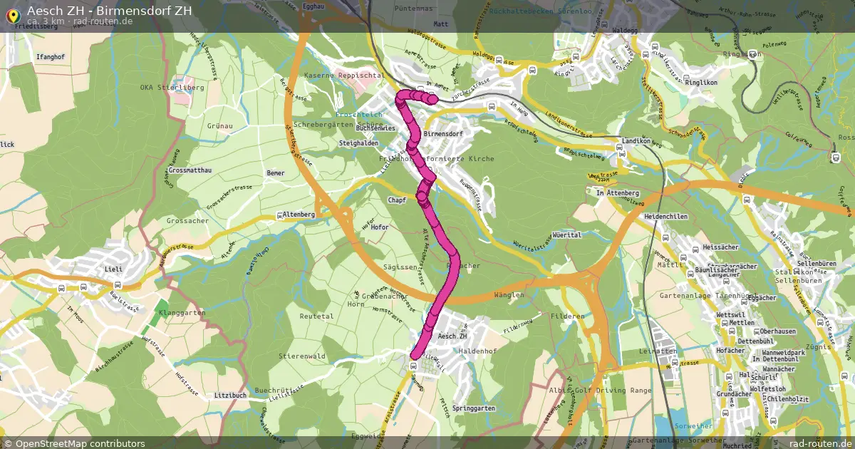 Aesch ZH - Birmensdorf ZH – Fernradroute auf Rad-Routen.de