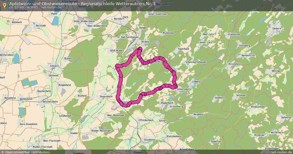 Apfelwein- und Obstwiesenroute - Regionalschleife Wetteraukreis Nr. 1 (AORW1) – Fernradroute auf Rad-Routen.de