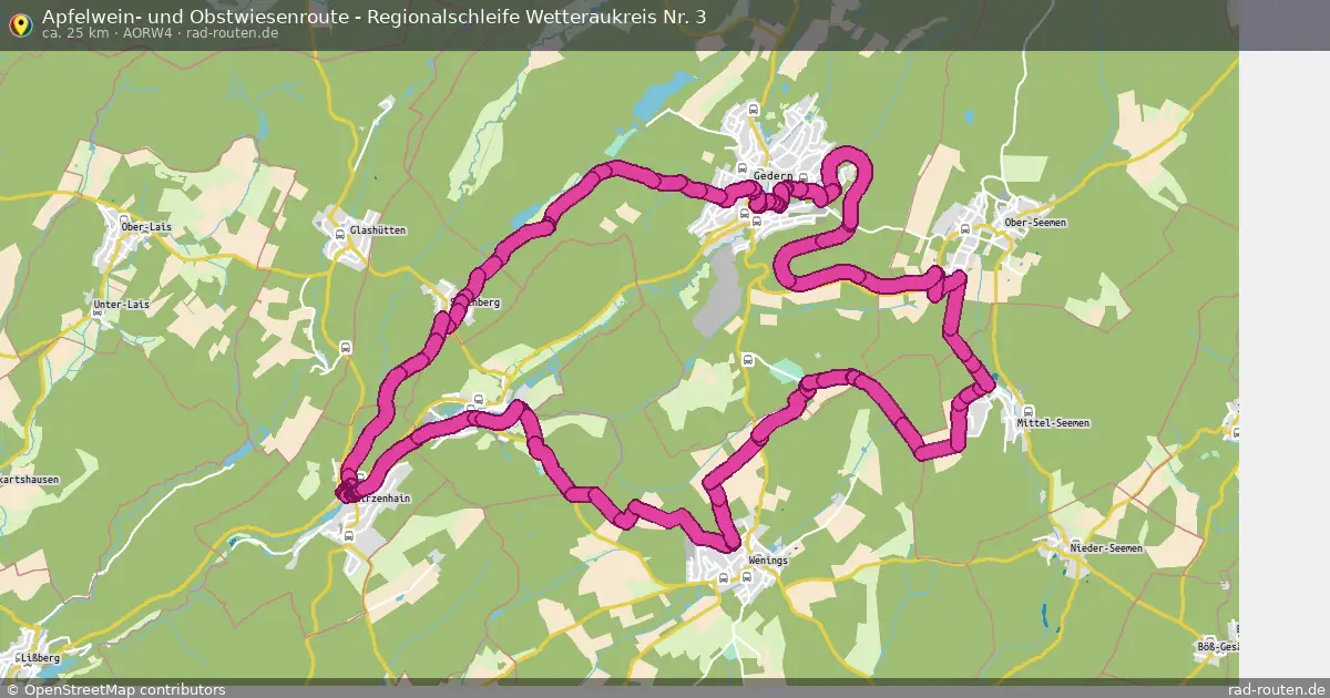 Apfelwein- und Obstwiesenroute - Regionalschleife Wetteraukreis Nr. 3 (AORW4) – Fernradroute auf Rad-Routen.de