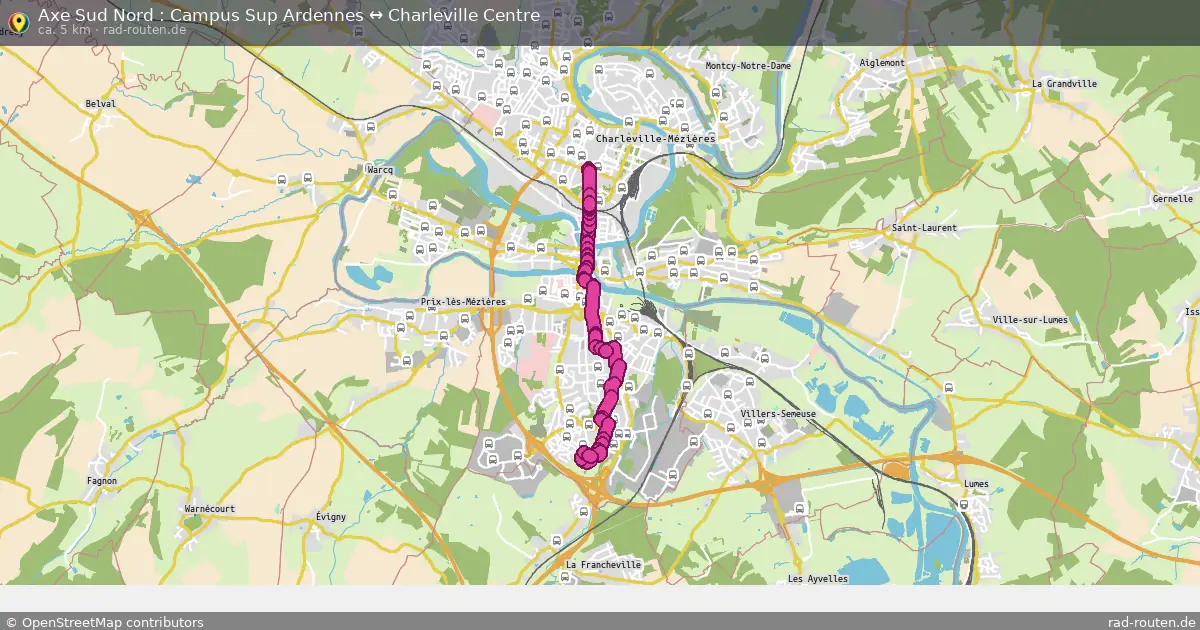 Axe Sud Nord : Campus Sup Ardennes ↔ Charleville Centre – Fernradroute auf Rad-Routen.de