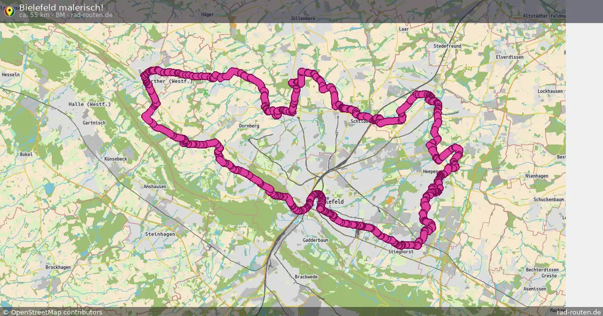 Bielefeld malerisch! (BM) (Rundweg) in Bielefeld – Fernradroute, ca. 55 km auf Rad-Routen.de