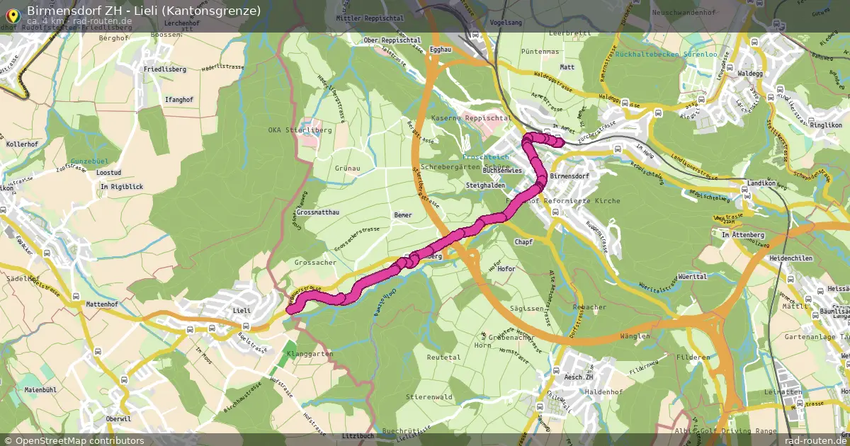 Birmensdorf ZH - Lieli (Kantonsgrenze) – Fernradroute auf Rad-Routen.de