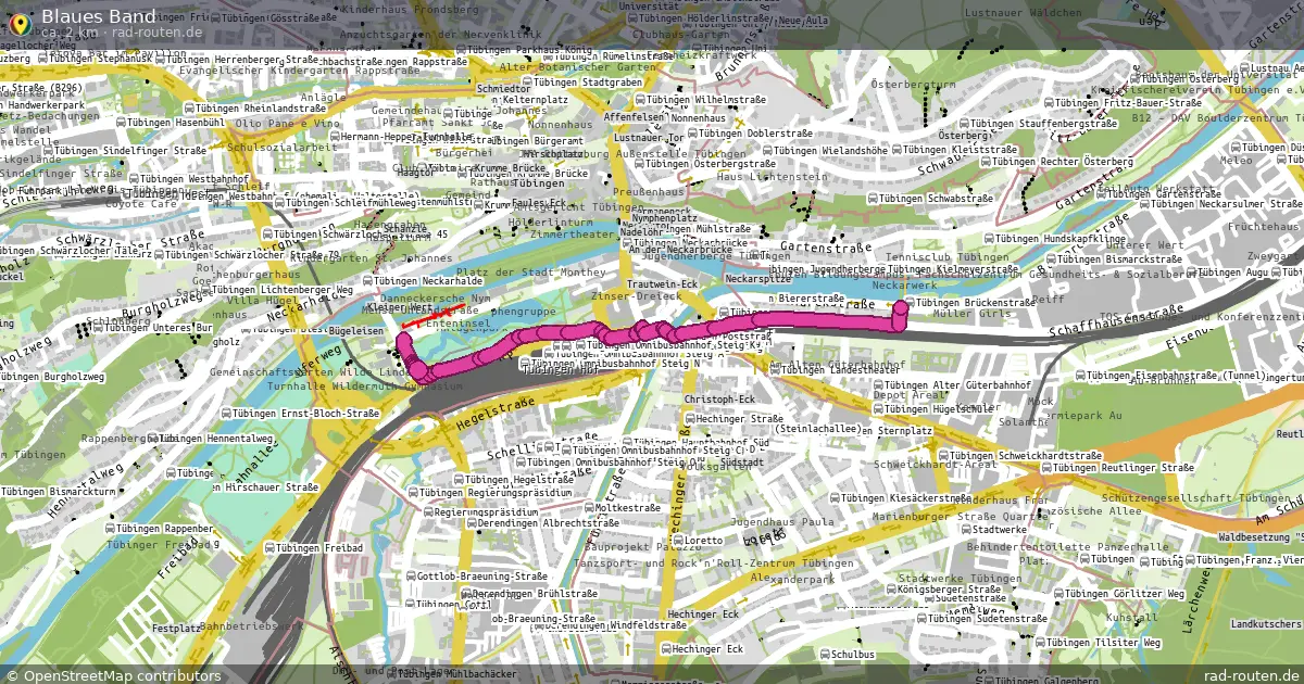 Blaues Band (Rundweg) in Tübingen – Fernradroute, ca. 2 km auf Rad-Routen.de
