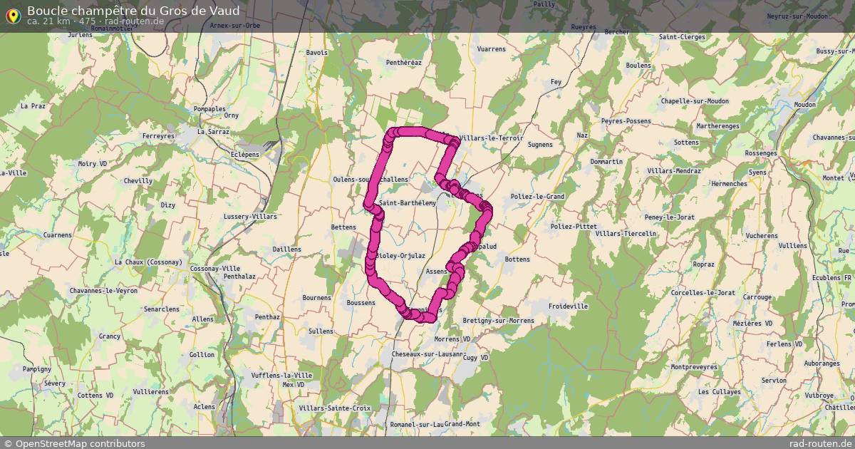 Boucle champêtre du Gros de Vaud (475) – Fernradroute auf Rad-Routen.de