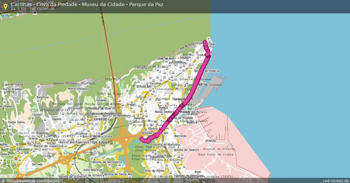 Cacilhas - Cova da Piedade - Museu da Cidade - Parque da Paz – Fernradroute auf Rad-Routen.de