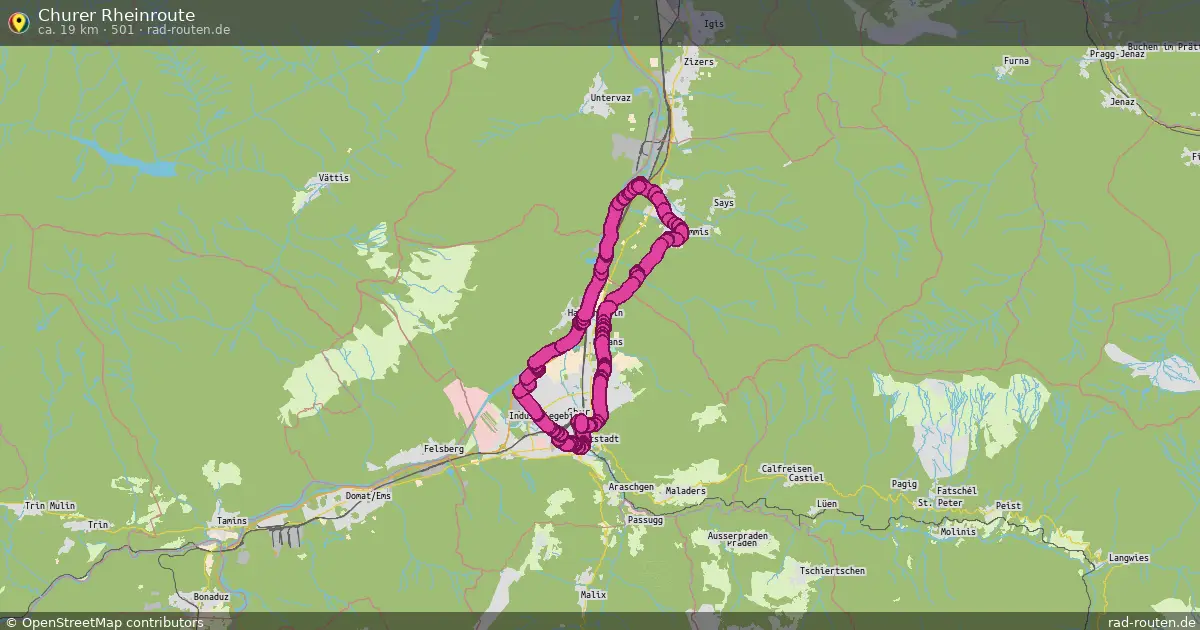 Churer Rheinroute (501) (Rundweg) in Chur – Fernradroute, ca. 19 km auf Rad-Routen.de