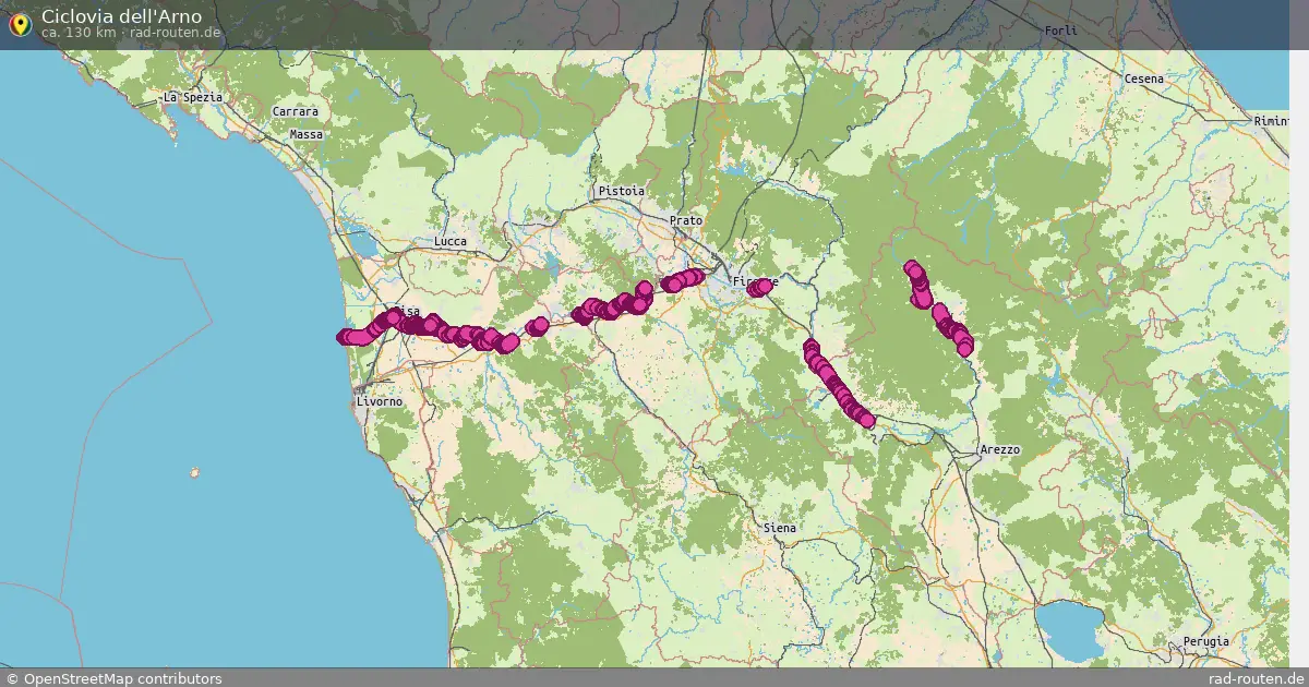 Ciclovia dell'Arno – Fernradroute auf Rad-Routen.de